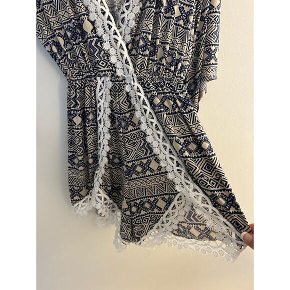 Navy Blue and Tan Tribal Print Lace Romper Size Small - Picture 6 of 7